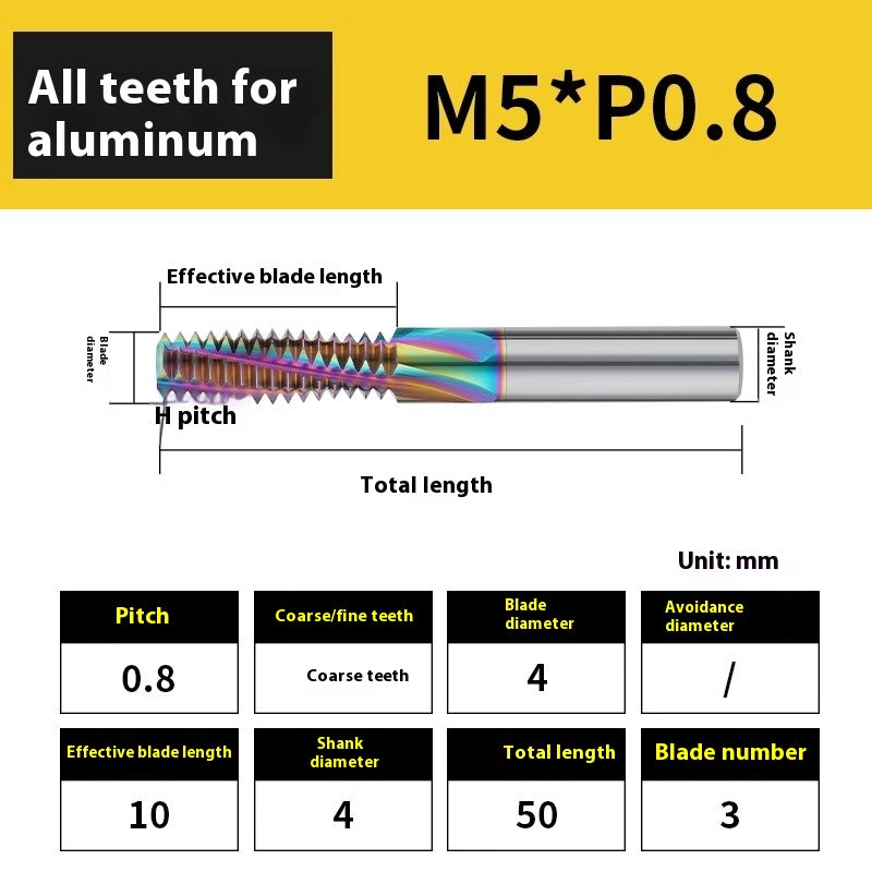 2136-65° aluminum with colorful thread milling cutter lengthened single tooth three-tooth full thread machining center tungsten carbide milling cutter M3M4M5 Shandong Denso Pricision Tools Co.,Ltd.